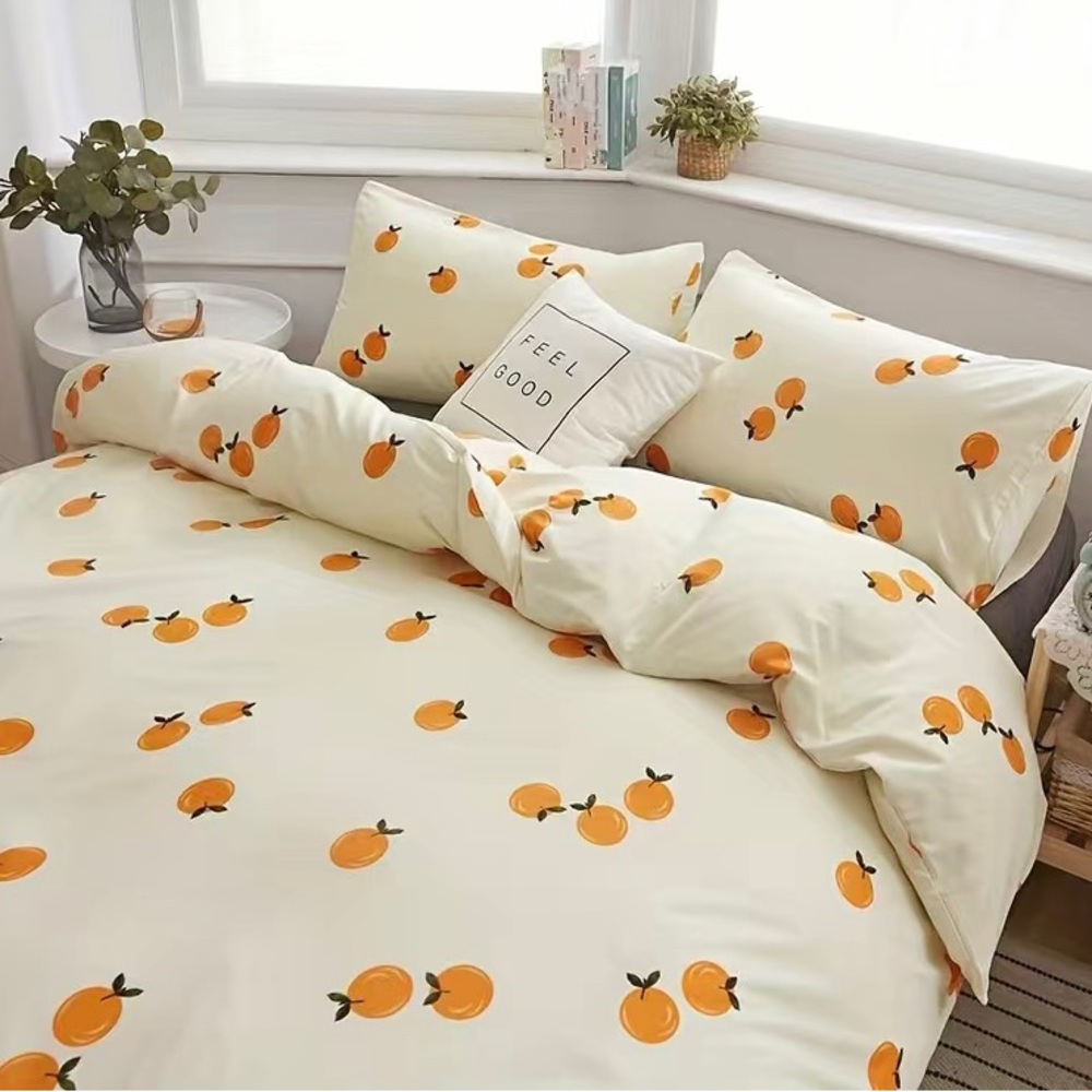 Urban Outfitters 3pcs Queen Duvet Cover Set Oranges Bedding 2 Pillowcases NEW - Picture 4 of 7